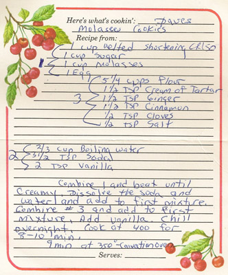 molasses cookies recipe card